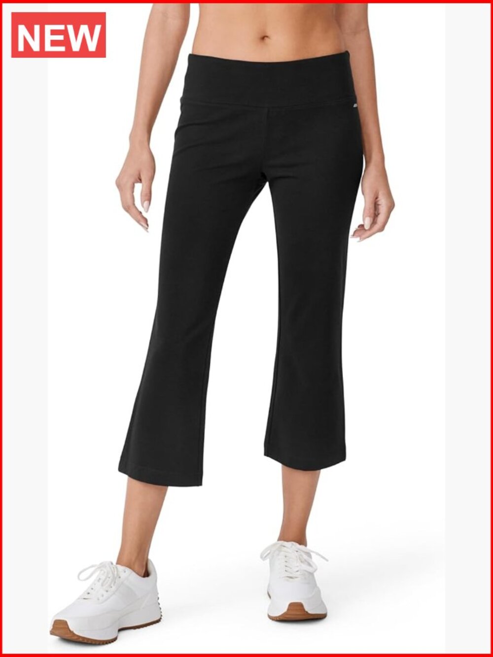 Cotton Spandex Slim Flare Capri Yoga Pants with Waistband Pocket